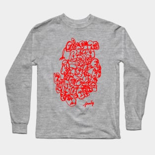 Family Line Drawing Art Red Print Long Sleeve T-Shirt